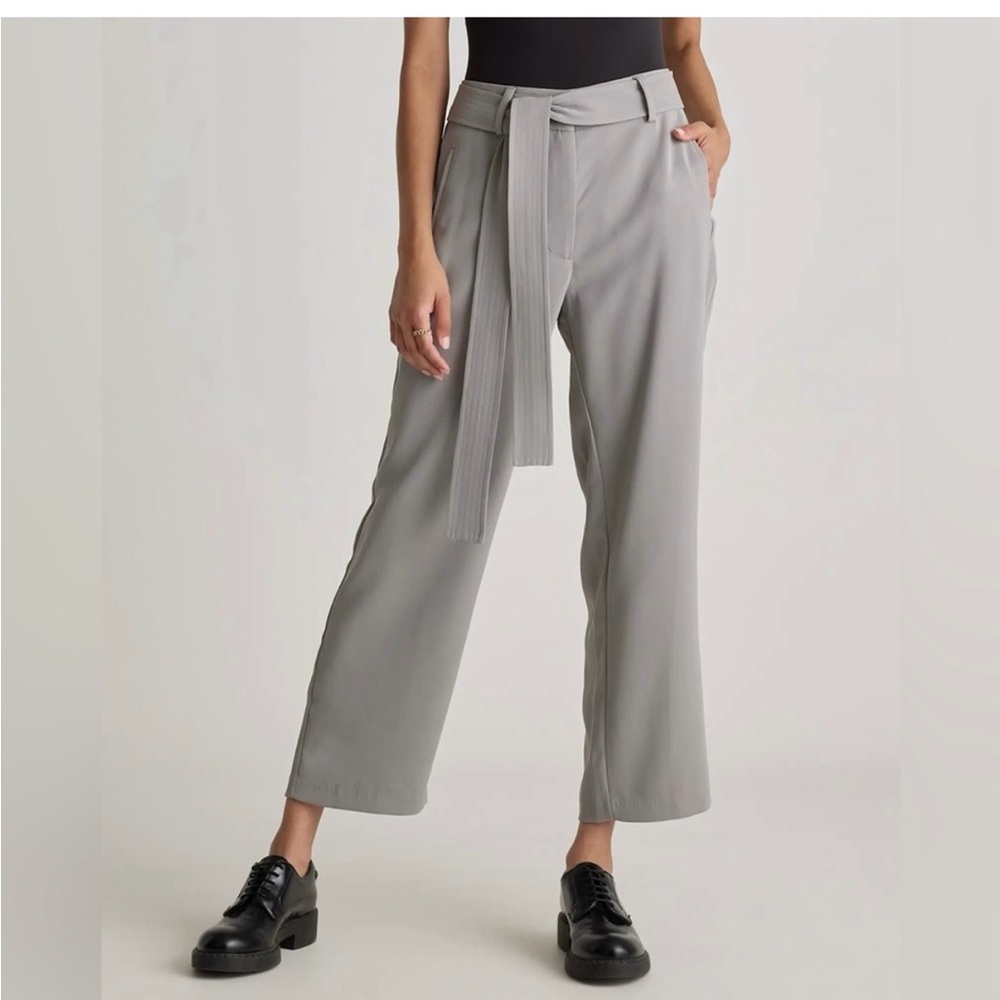 High-Rise Tie-Waist paper bag Pants - Coastal Gray